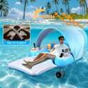 Motorized Pool Float with Canopy, Rechargeable Dual Motors Heavy Duty Pool Lounger with 2 with Dual Motors, Pool Raft Holds up to 300 lbs for Pool Party, Lake & Summer Water, 66x43x19"