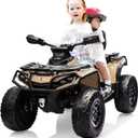 Garvee 24V Ride On Car for Kids 2 Seater Electric Ride On ATV for Toddlers Battery Powered Vehicle Licensed Can-Am 4 Wheeler with Leather Seaters, 3 Speeds, Led Lights, Music, Brown