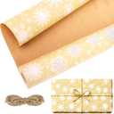 CAKKVDE Vintage Christmas Wrapping Paper Roll - Kraft Gift Wrap with Jute Twine | 17 Inch x 49 Feet Durable Holiday Wrapping Paper for Gifts(White snowflakes)