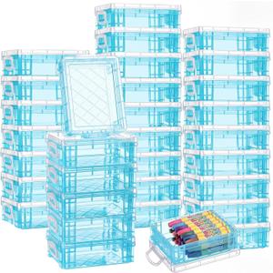 Suzile 32 Pcs Plastic Crayon Box with Snap Lids Bulk Stackable Crayon Storage Box Pen Pencil Container for Organizer Art Craft School Classroom Office Supply(Blue)