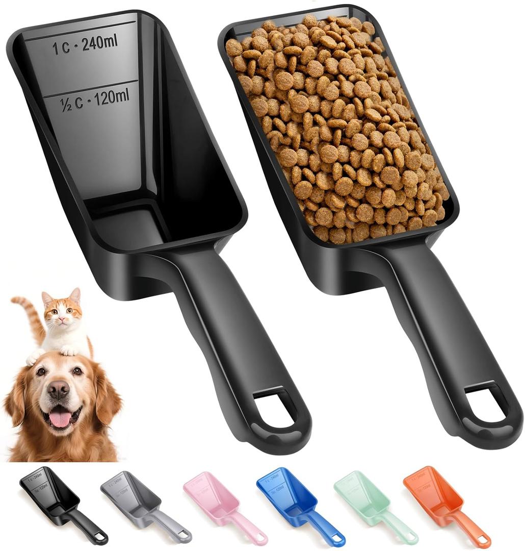 2 x 2-Pack Dog Food Scoop 1 Cup, Plastic Pet Food Measuring Scoop With Measuring Lines (1/2 & 1 Cup Markings) for Dogs, Cats, Fish, Bird（Black)