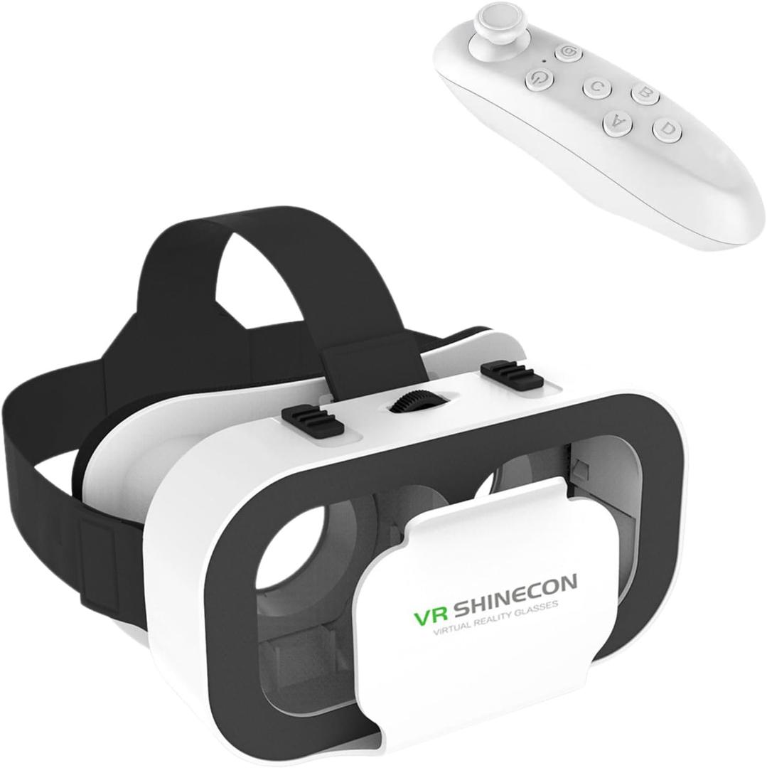 Virtual Reality Headset VR Glasses Compatible with iPhone and Android Adjustable 3D VR Phone Headset for 4.7 to 6.5 Inch, with Controller for Movies and Mobile Games (white)