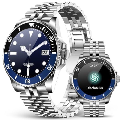 SOUYIE 2025 DA GPT Smart Watch for Men, Heart Rate, Blood Pressure, Blood Oxygen, Sleep Monitor, 107 Sports Modes, 1.19-inch AMOLED Display, Waterproof Round Watch, Compatible Android iOS Silver Blue