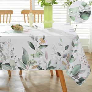 SASTYBALE Spring Summer Tablecloth Rectangle 60 x 84 Inch Eucalyptus Leaf Floral Watercolor Table Cloth, Waterproof Anti Shrink Fabric Table Cover for Dining/Party/Picnic/Indoor/Outdoor, Green