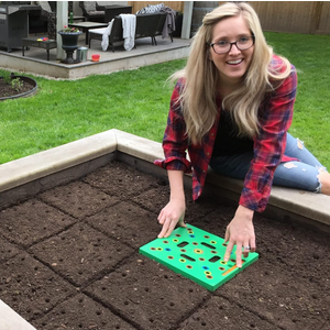 Seeding Square - Patented Seed and Seedling Spacer Tool for Bigger Harvests, Organized Plants & Fewer Weeds – Color-Coded Gardening Template with Magnetic Dibber, Ruler & Planting Guide