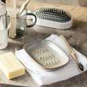 Ceramic Soap Dish Soap Holder, Soap Lift for Bar Soap Sponge, Shower Soap Dishes for Bathroom Kitchen Counter Soap Saver Tray Keep Dry, Dishwasher Safe (Leaf Design, Grey)