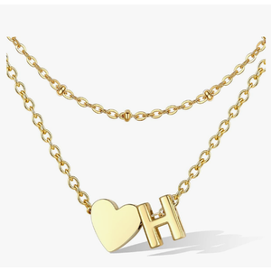 Bestyle Initial Necklaces for Women, Tiny Letter Heart Layered Necklace Dainty Gold/Silver A-Z Pendant Stainless Steel Necklace Personalized Monogram Birthday Jewelry Gifts