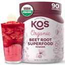 KOS Organic Beet Root Powder, USDA Organic - Natural Nitric Oxide Booster, Superfood Plant Based Beetroot Antioxidant, Supports Active Lifestyle & Healthy Circulation, Soy & Gluten-Free - 90 Servings, Best By 11/11/2027