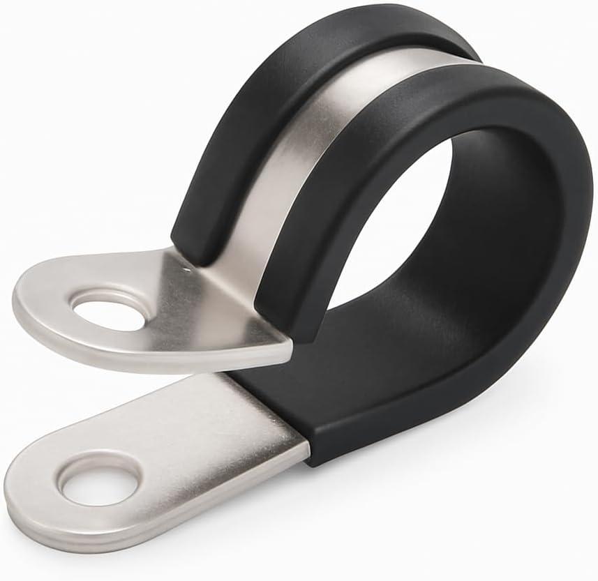 50pcs 1/2 Inch 304 Stainless Steel Rubber Cushioned Insulated Cable Clamps, Pipe Clamps, Metal Clamp, Wire Clamps for Tube, Lines, Automotive, Wire Cord Installation (Black, 13mm)
