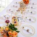 WELLIFE 210PCS Clear-Gold Plastic Plates - Dinnerware Sets for 30 Guests - 60 Disposable Plates, 90 Plastic Silverware, 30 Cups, 30 Napkins for Party