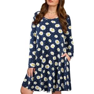 JollieLovin Women Long Sleeve Dress with Pockets Plus Size Swing Casual Loose Tshirt Dresses, 2XL
