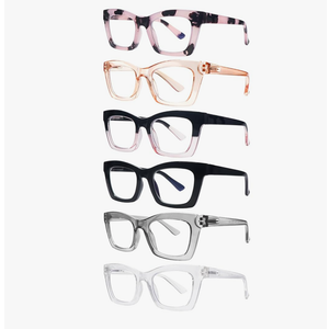SIGVAN 6 Pack Oprah Style Reading Glasses Blue Light Blocking Square Computer Spring Hinge Readers for Women 2.5