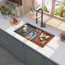 ALWEN 32 Inch Gunmetal Black Undermount Kitchen Sink, 16 Gauge Stainless Steel Scracth Resistant Ledge Workstation Modern Kitchen Sink with Combo Accessories, 32"x19"x10"