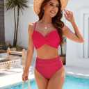 SEAFORM Women's Bikini Sets Two Piece Tummy Control Swimsuit High Waist V-Neck Beachwear Twist Front Straps Bathing Suits (Pink, M)
