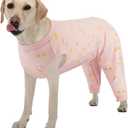 Kuoser Dog Recovery Suit, Anti Licking Dogs Rear Leg Sleeve, Abdominal Dog Surgical Suit with Pants Cover Protect Wounds, Dogs Elbow Protector Soft Pet Surgery Onesie Cone Alternative, Pink Cake 2XL (2X-Large (Back Length: 52CM / 20.47"))