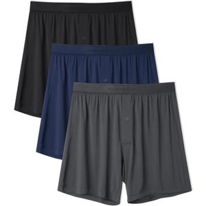DAVID ARCHY Micro Modal Underwear Soft Mens Boxer Shorts Loose Breathable Boxers for Men 3 Pack(XL,Navy Blue/Black/Dark Gray)