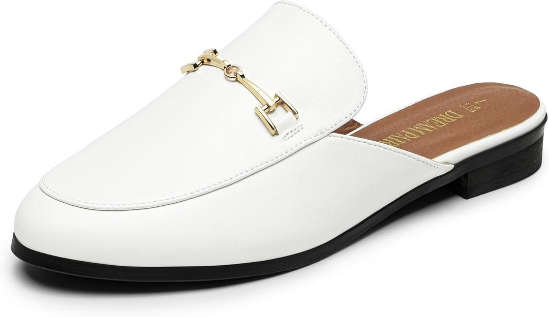DREAM PAIRS Mules for Women Flats Comfortable Buckle Mules Slip on Slides Backless Loafers Shoes, 9.5