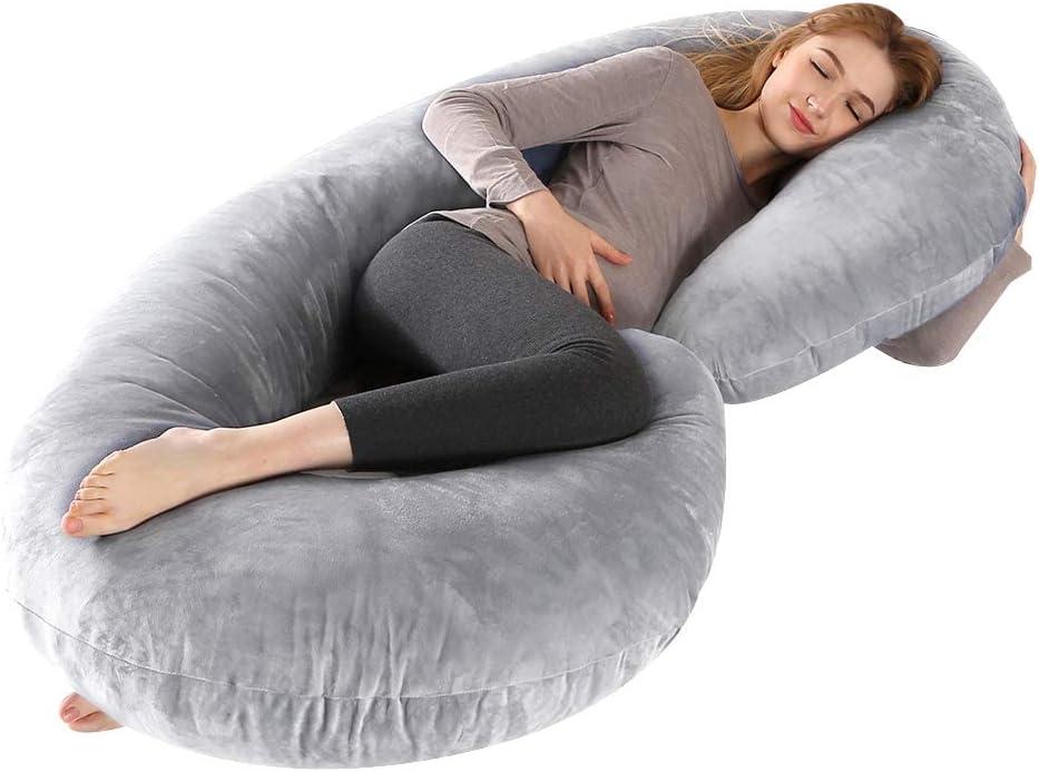yoyomax Pregnancy Pillows, C Shaped Full Body Maternity Pillow Memory Foam Pregnancy Pillow with Removable Velvet Cover, 52 Inch Pregnancy Pillows for Sleeping-LIGHTGREY