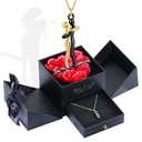 Preserved Red Real Rose with Boy and Girl Hug Necklace, Birthday, Anniversary, Valentine's Day Gifts for Women Her Mom Wife Girlfriend Grandma on Valentines Mothers Day Xmas Anniversary Romantic