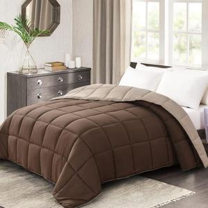 Homelike Moment Comforters Queen Size - Brown Duvet Insert Down Alternative Bed Queen Comforter, Lightweight Bedding Comforters Full Size Quilted Soft All Season Reversible Chocolate Brown/Beige