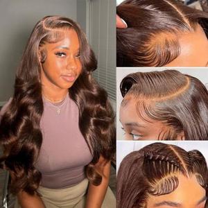Chocolate Brown Lace Front Wig Human Hair 30 Inch 200% Density 13x6 Hd Transparent Body Wave Lace Front Brown Wigs Human Hair 4# Glueless Wigs for Women