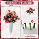 Thiccywoov 2 Set Artificial Pink Rose Cemetery Flowers with Vase for Grave Pink Silk Rose Bouquet Graveyard Memorial Flowers for Headstones Cemetery Decor