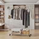 Clothing Rack for Hanging Clothes, Stainless Steels Rolling Clothes Rack, Coat Rack, Garment Rack, Portable Closet Rack, Free Standing Clothes Rack with Wheels, Adjustable Length (XL)