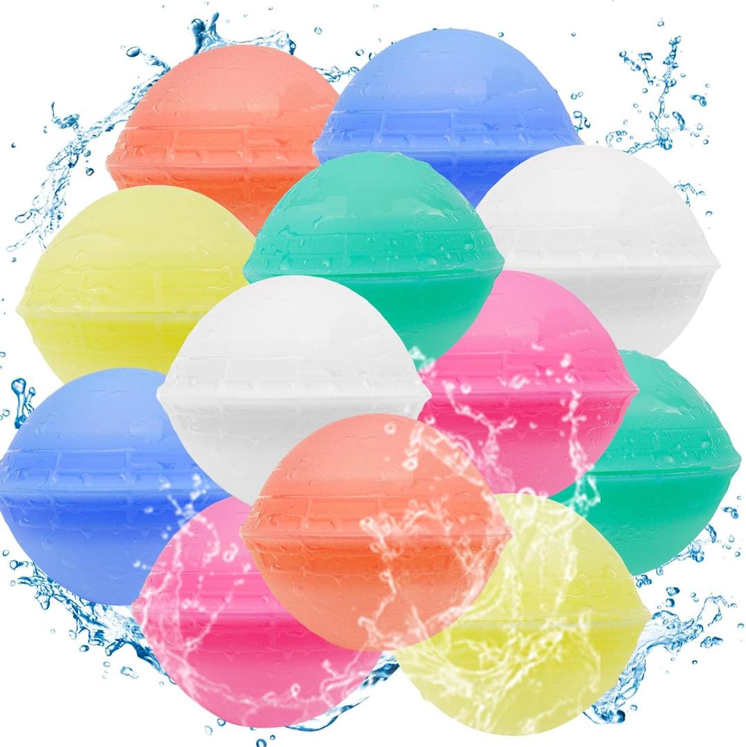 12Pcs Reusable Refillable Water Balloons,Beach Pool Water Toys for Kids Ages 4-8,Summer Outdoor Toys for Boys and Girls,Water Ball Quick Fill for Outdoor Activities Games