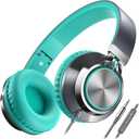 AILIHEN C8 Wired Headphones with Mic and Volume Control - Noise Isolating On-Ear Headphones, Folding Lightweight Corded 3.5mm Headset for Cellphones Tablets Chromebook Laptop Computer (Grey/Mint)
