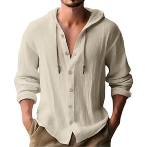 Guayabera Shirts for Men Long Sleeve Linen Shirts for Men White Casual Button Down Shirt Men in Beach Summer (White, XXL)