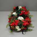 Christmas Artificial Cemetery Flowers,Artificial Cemetery Flowers Saddle for Outdoor Gravesite Tombstone Decorations,Roses and Artificial Red Berries Stems Ornaments