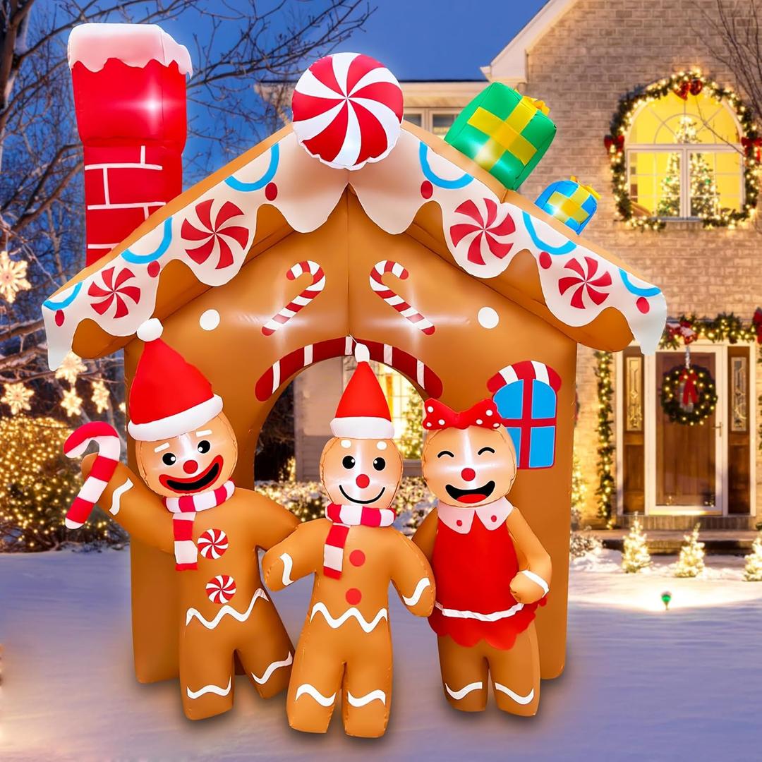 SEASONBLOW 7 FT Christmas Inflatable Gingerbread House Archway Decoration, LED Lighted Xmas Gingerbread Man Blow Up Decor for Lawn Yard Garden Eve Party Home Indoor Outdoor Holiday