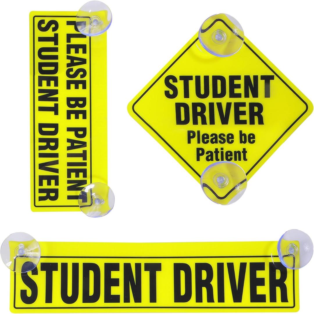 3PCS Student Driver Sticker,Car Accessories Student Driver Window Cling,Please Be Patient Window Signs with Suction Cups,Car Bumper Sticker,Suitable for All Beginners Driving Learner
