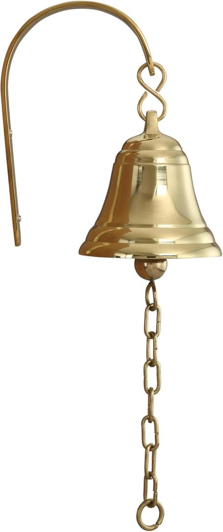 Vintage Cast Iron Dinner Bell as Entry Door Bell, Outside Hanging Decor or Indoor Decoration Wall Antique Farm and Front Gate Bell, Shiney Gold