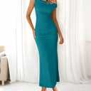 BTFBM 2026 Summer Wedding Guest Dresses for Women One Shoulder Bodycon Ruched Mesh Formal Cocktail Spring Fall Maxi Dress (Teal, S)