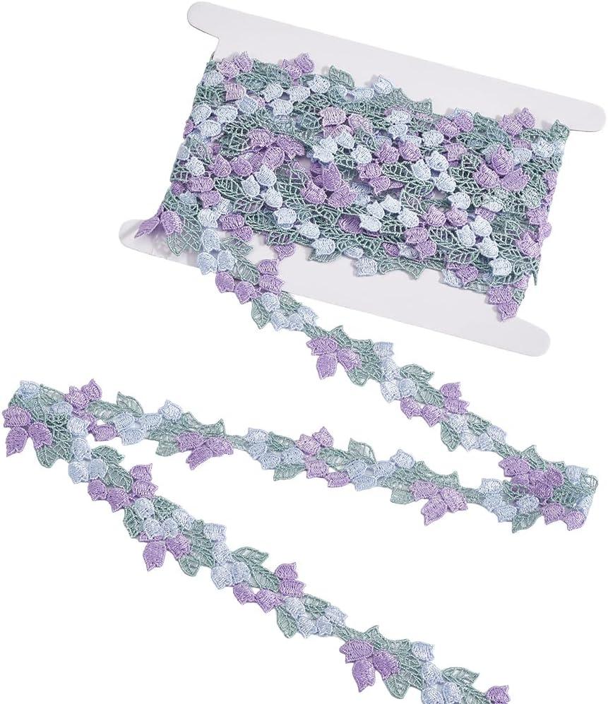 Purple Flower Lace Trim Ribbon Embroidery Applique Edge Lace Lilac Floral Leaf Vintage Embroidered Polyester Ribbons for Sewing Making Bridal Wedding Decor Dresses Embellishment DIY Crafts