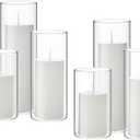Shihanee Set of 6 Pillar Candles and Glass Cylinder Vases Clear Cylinder CandleHolders for Slim Tall Pillar Candles Wedding Centerpieces(2.6'' X 4.7'', 5.9'', 7.9'',White)