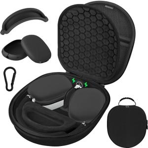 Micscrew AirPod Max Case with Sleep and Charging Support, AirPods Max Accessory Compatible with Apple AirPods Max Wireless Over-Ear Headphones, Travel Portable Airpod Max Case(Black) (Black Combo-1)