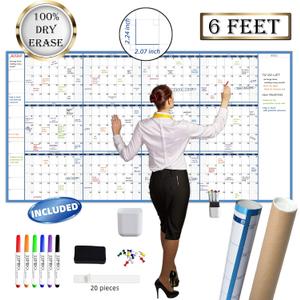 Large Dry Erase Wall Calendar - 38" x 72" - Undated Blank Reusable Yearly Calendar - Giant Whiteboard Annual Poster - Laminated Office Jumbo 12 Month Calendar