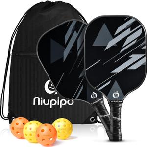 niupipo Pickleball Paddles Set of 2 or 4, USAPA Approved Fiberglass Pickleball Paddle Set with Balls and Bag, Polypropylene Honeycomb Core, Lightweight Pickleball Paddles for Beginners Men Women