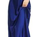 Lovasy Women Satin Nightgown Sexy Lingerie Long Slip Dress V Neck Sleepwear Nightdress S-XXL (Blue, L)