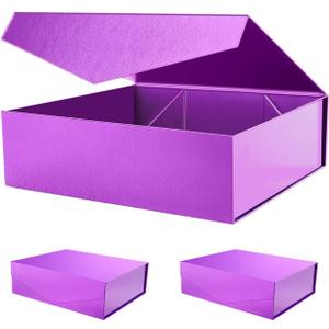 PACKHOME 17x14.5x5.5 Inches, 3 Extra Large Gift Boxes with Lids, Magnetic Closure Boxes for Clothes and Large Gifts (Glossy Purple with Grass Texture)