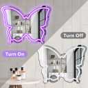 Butterfly Neon Sign Mirror, LED Neon Signs for Wall Decor, 15.7'' x 12'' Dimmable Neon Light for Teen Girls & Kids Birthday Party Gift, Neon Sign for Bedroom Decor, Wall Mirror, USB Powered (Purple)