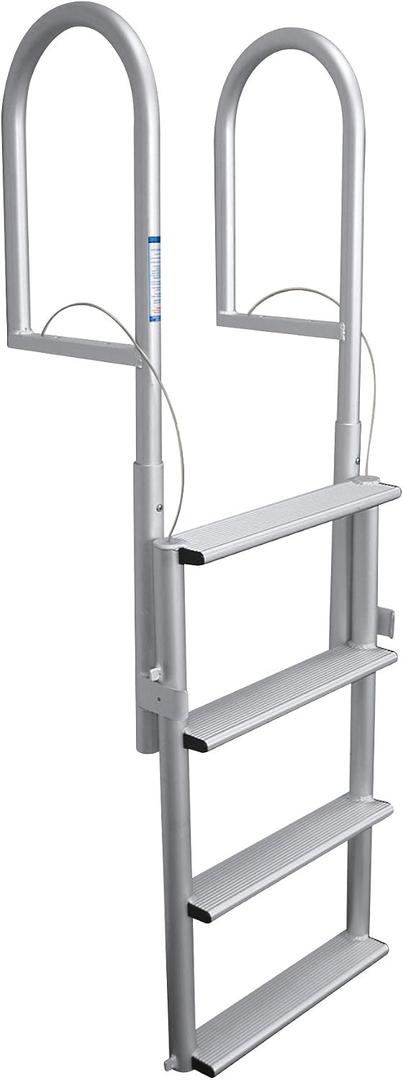 JIF Marine Retractable Sliding Lift Ladder for Floating Docks – Wide 4" Step Aluminum Ladder with Double Ring Locking System, Anodized Finish – 750 lb Capacity