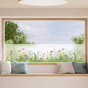 DKTIE Flower Language Series Stained Glass Window Film, Complete Privacy Static Cling Sun Blocking Anti UV, Double-Sided Same Color UV2 Technology, A535, 17.7" x 78.7"