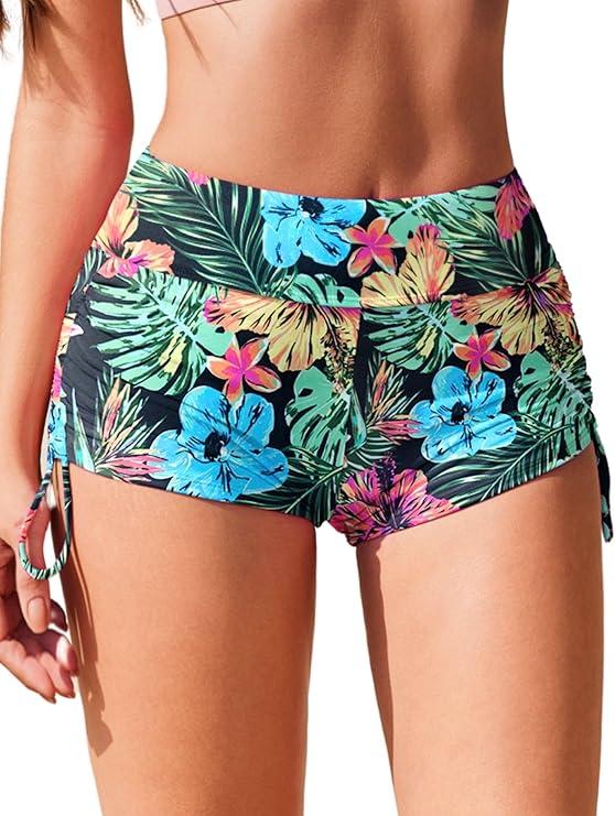 AI'MAGE Womens 3" Swim Board Shorts High Waisted Bathing Suit Bottoms Boy Shorts Adjustable Ruched Side Bikini Shorts, M