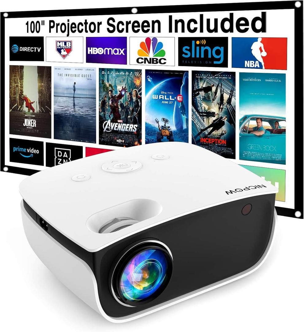 Outdoor Projector with Screen, Mini Projector for Home Theater, 1080P and 240" Supported Movie Projector 7500Lux Portable Video Projector Compatible with Smartphone/TV Stick/PS5/PC/Laptop