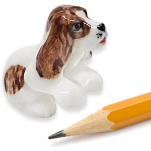 WitnyStore Tiny 1" White Brown Begging English Cocker Spaniel Dog Figurine - Miniature Hand Made Painted Ceramic Dogs Puppy Hound Canine Animal Cute Porcelain Decorative Collectible Figure Dcor Gifts