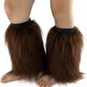 FHQHTH Faux Fur Leg Warmers for Women 10" Faux Fur Boot Cuffs, Fluffy Rave Festival Costume Sleeves for Heels & Boots (Brown)