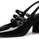 CELLENZ Women Mary Jane Shoes: Closed Toe Strappy High Heels - Black Dressy Comfortable Heel - Chunky Graduation Cute Dress Pumps Size 8.5